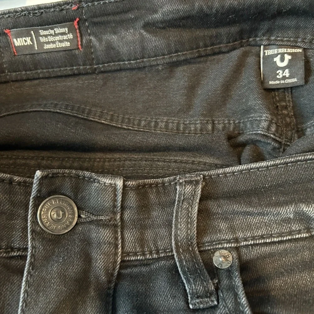 True‎ Religion Mick Slouchy Skinny 34 Men's Black Distressed Moto Jeans